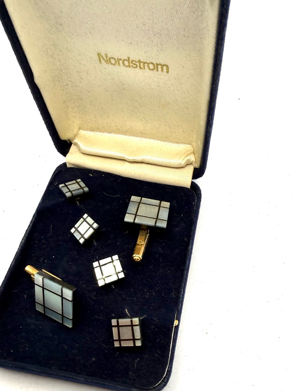 Nordstrom Gold-Tone Black and White Grid Cufflink and Stud Set